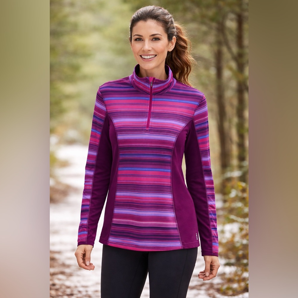 Lands' End Athletic Quarter-Zip Pullover Womens XL Purple Striped